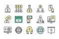 Money and business people services related color line icon set. Royalty Free Stock Photo